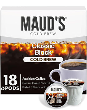 Maud's Cold Brew Classic Black pods showcase a smooth flavor ideal for iced or hot coffee.