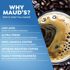 Compact packaging keeps Maud's French Vanilla coffee fresh and convenient.