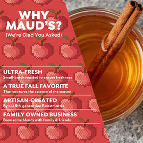 Maud's cup of cider steaming with warm spices aroma