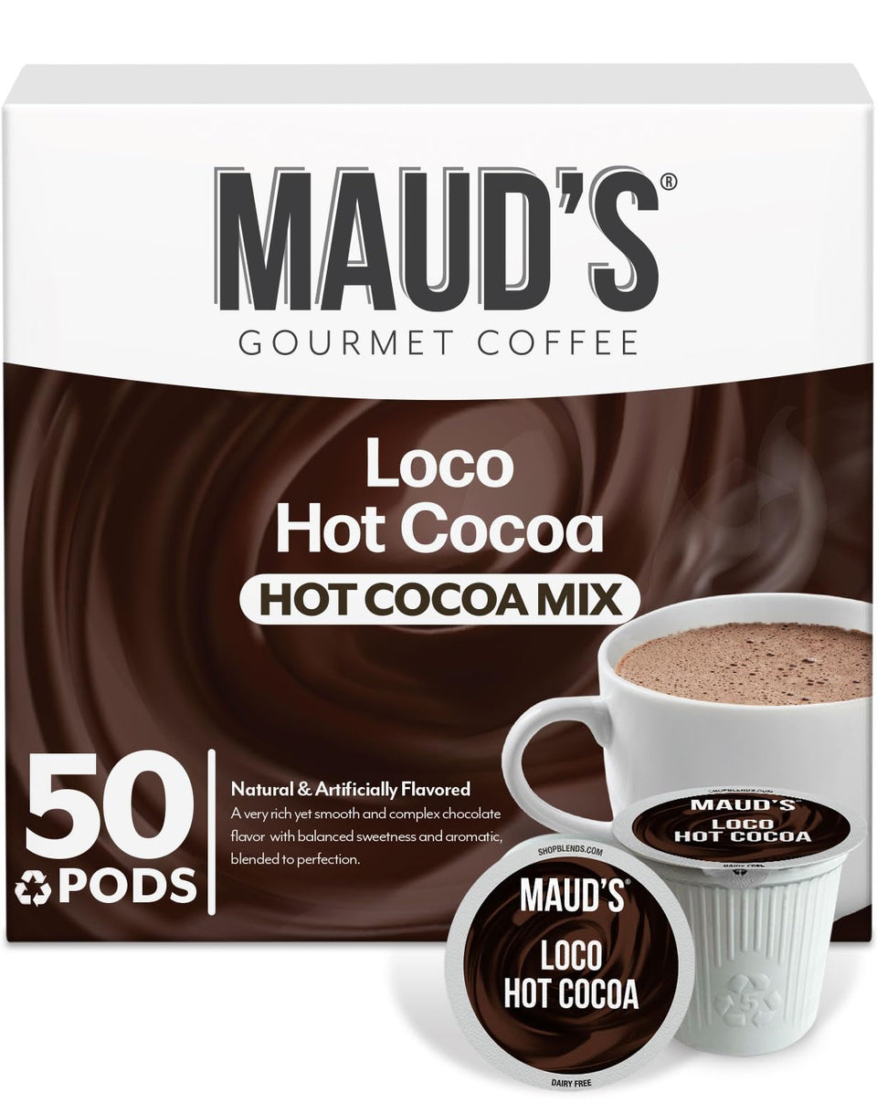 Maud's Dark Hot Chocolate Pods package front, premium indulgence.