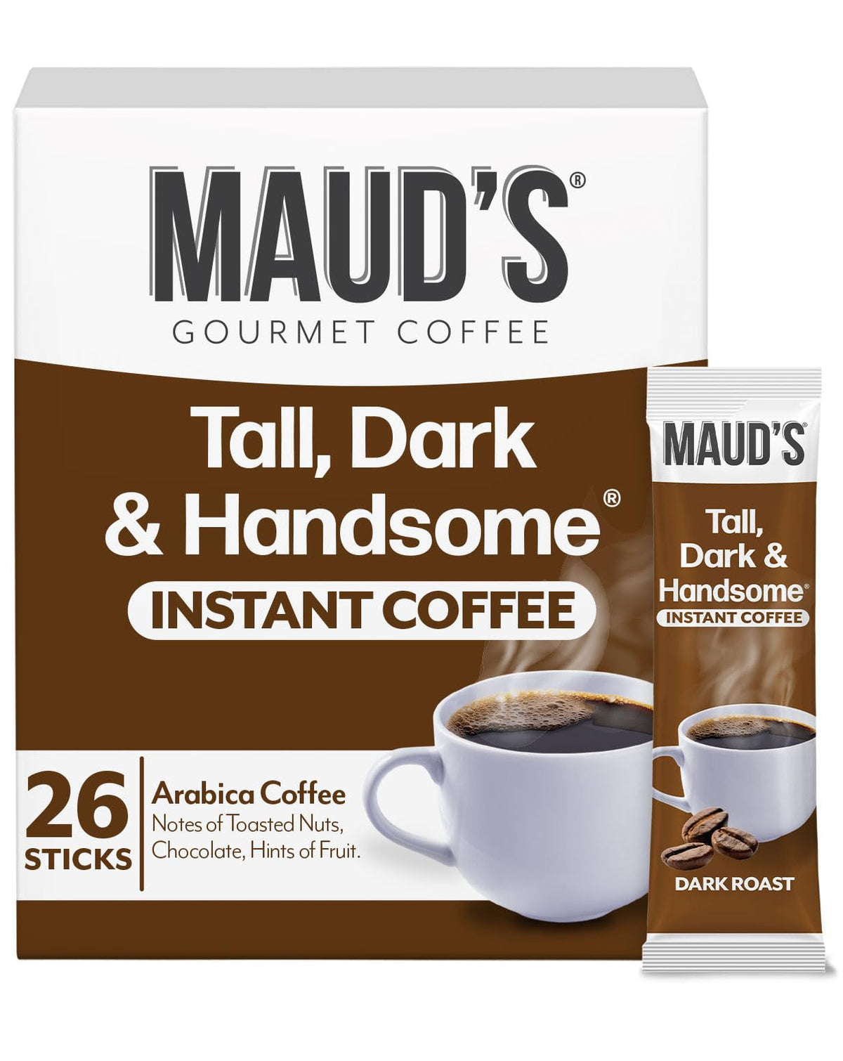 Maud's Dark Roast instant coffee packets for convenient, flavorful brewing.