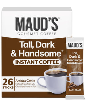Maud's Dark Roast instant coffee packets for convenient, flavorful brewing.