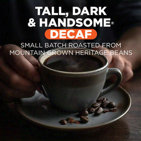 Maud's Decaf Dark Roast pods shown with Keurig machine for easy compatibility