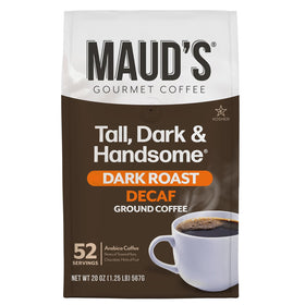 Maud's decaf dark roast coffee bag showcases bold flavor for everyday sipping