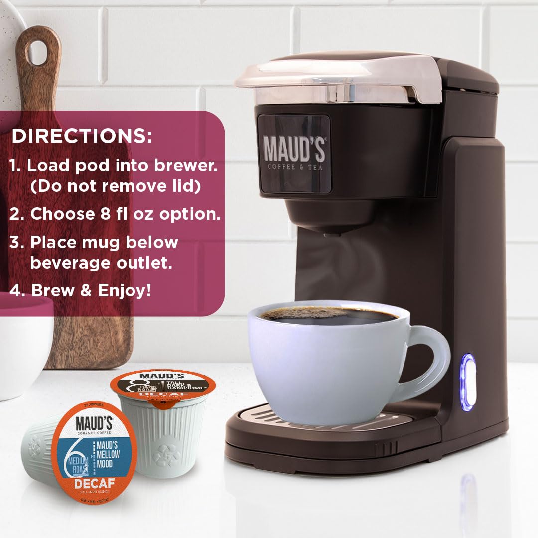 Maud's Decaf Donut Shop pods offer comforting aroma and smooth taste.