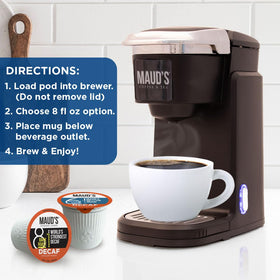 Maud's Kona Coast decaf pods for balanced, nuanced aroma