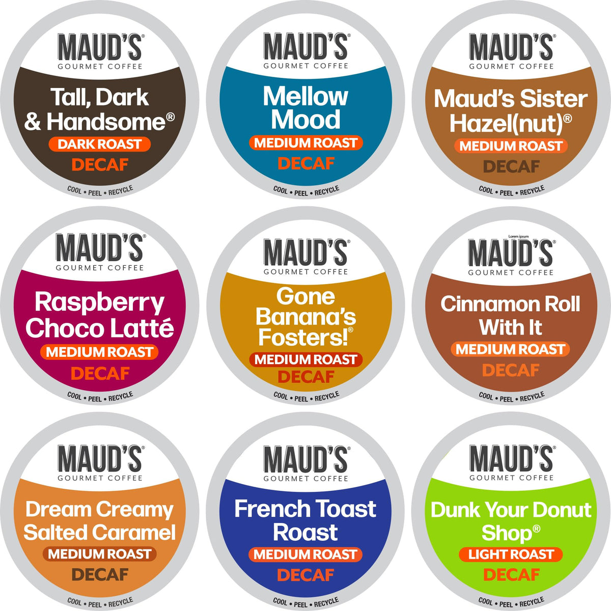 Maud's Decaf Original Variety Pack pods for home brew variety and flavor exploration.
