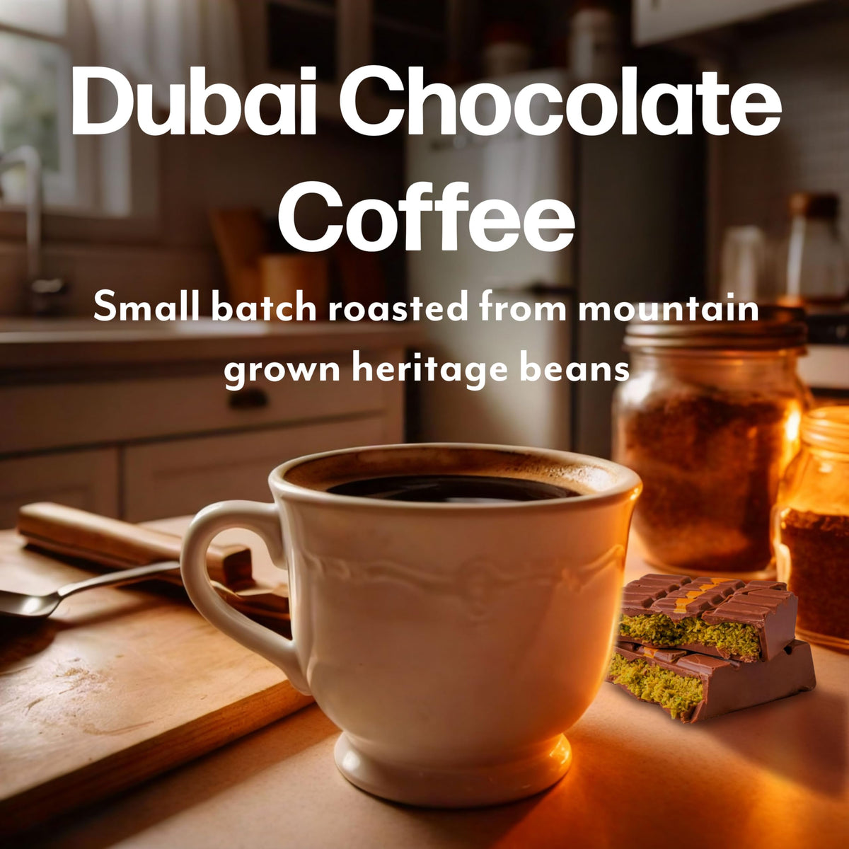 Maud's Dubai Chocolate coffee pod close-up showing premium Arabica flavor.