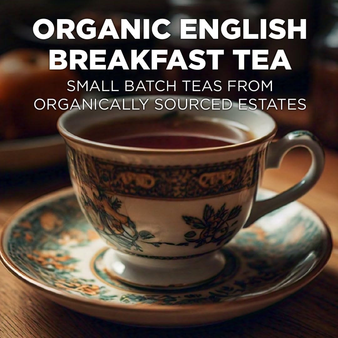 Maud's English Breakfast tea pods packaging highlights sustainable sourcing and 100-count value.