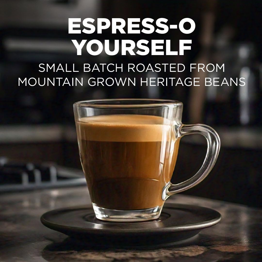 Maud's espresso pods in a cup ready setup, delivering bold aroma