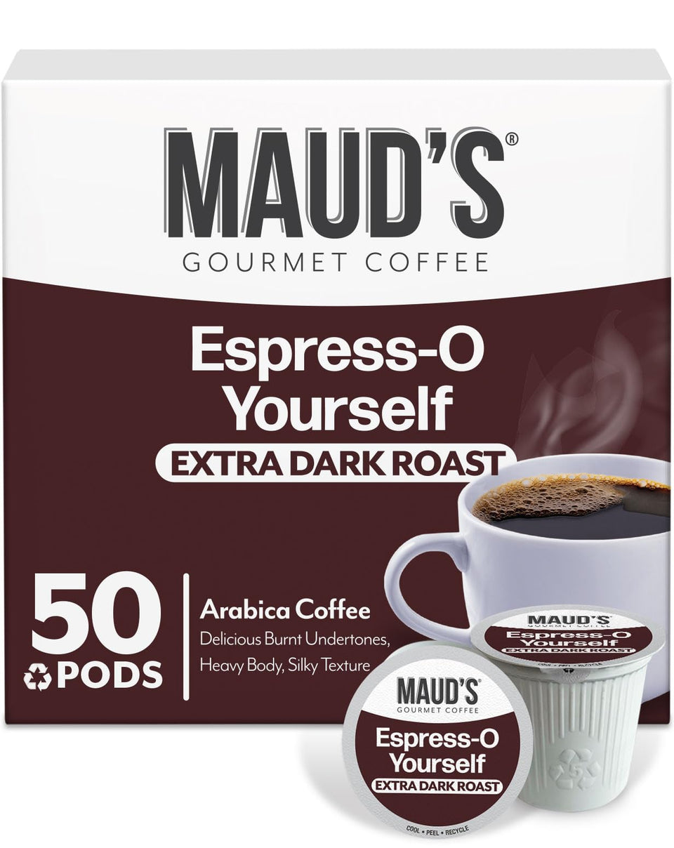 Maud's Espresso Roast pods packshot—easy, convenient daily espresso option.