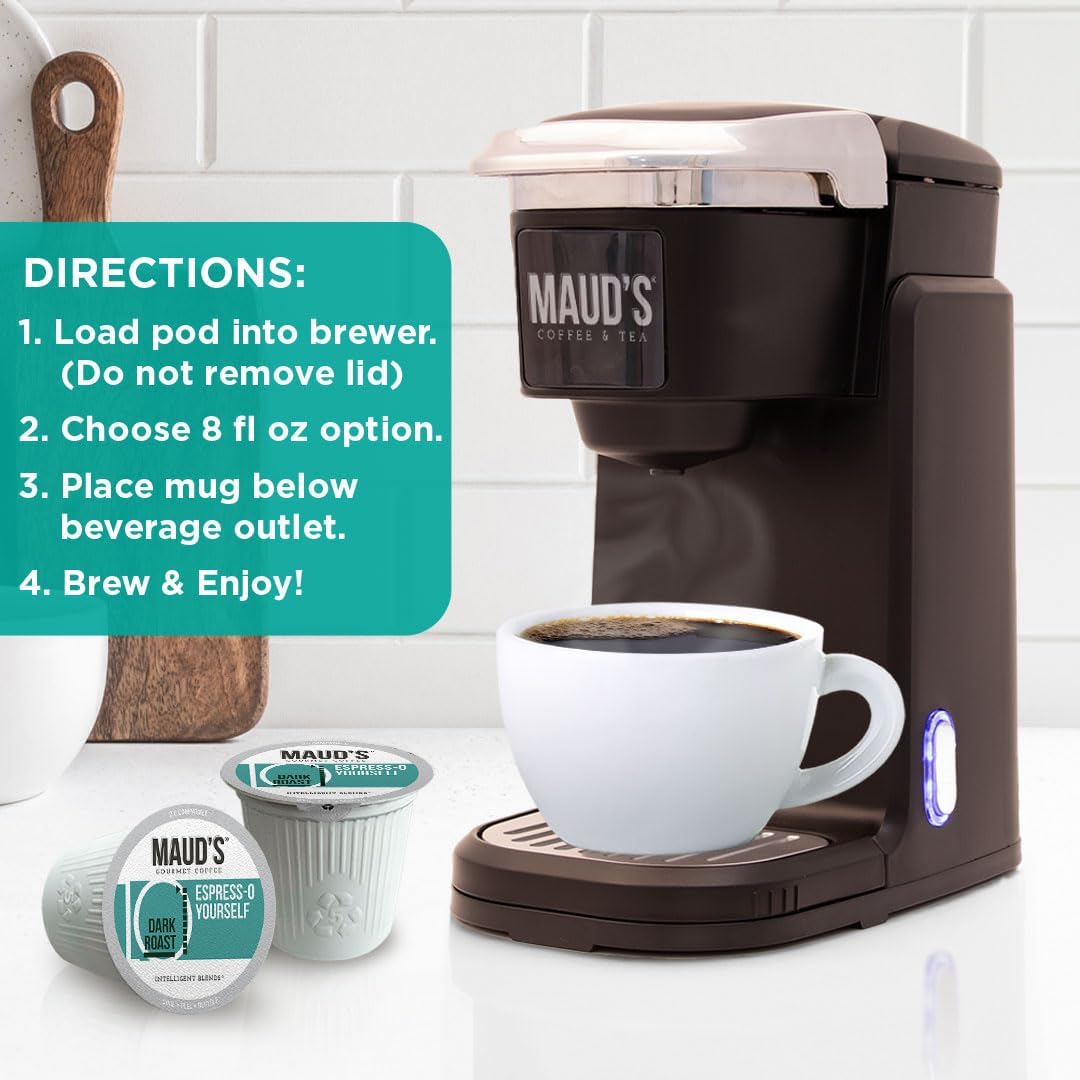 Maud's Espresso Roast pods solar-powered facility—sustainable production behind every cup.