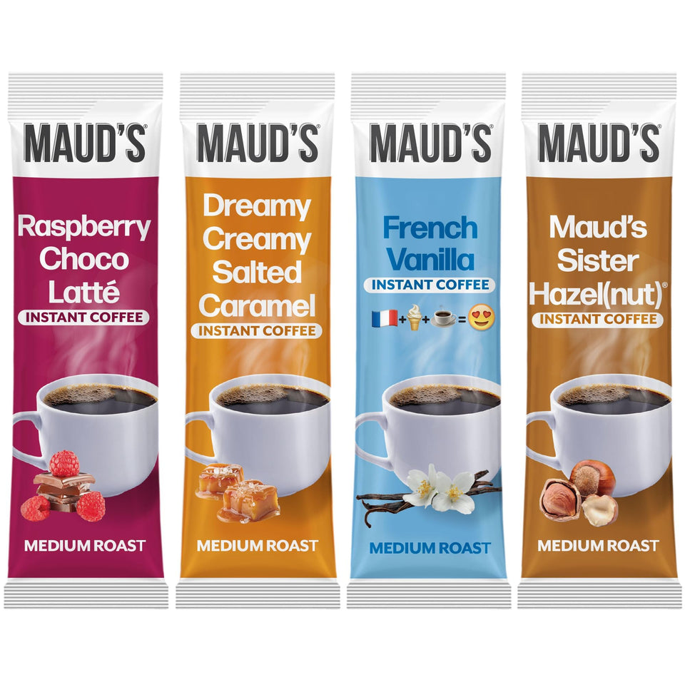 Maud's Salted Caramel flavor packets for rich hot or iced cups
