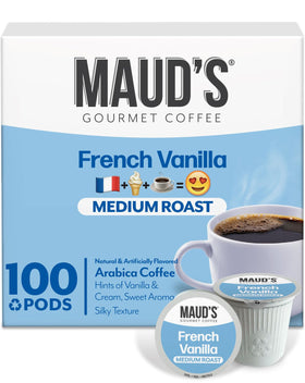 Maud's French Vanilla coffee pods—vanilla aroma, smooth finish, ideal for morning rituals.