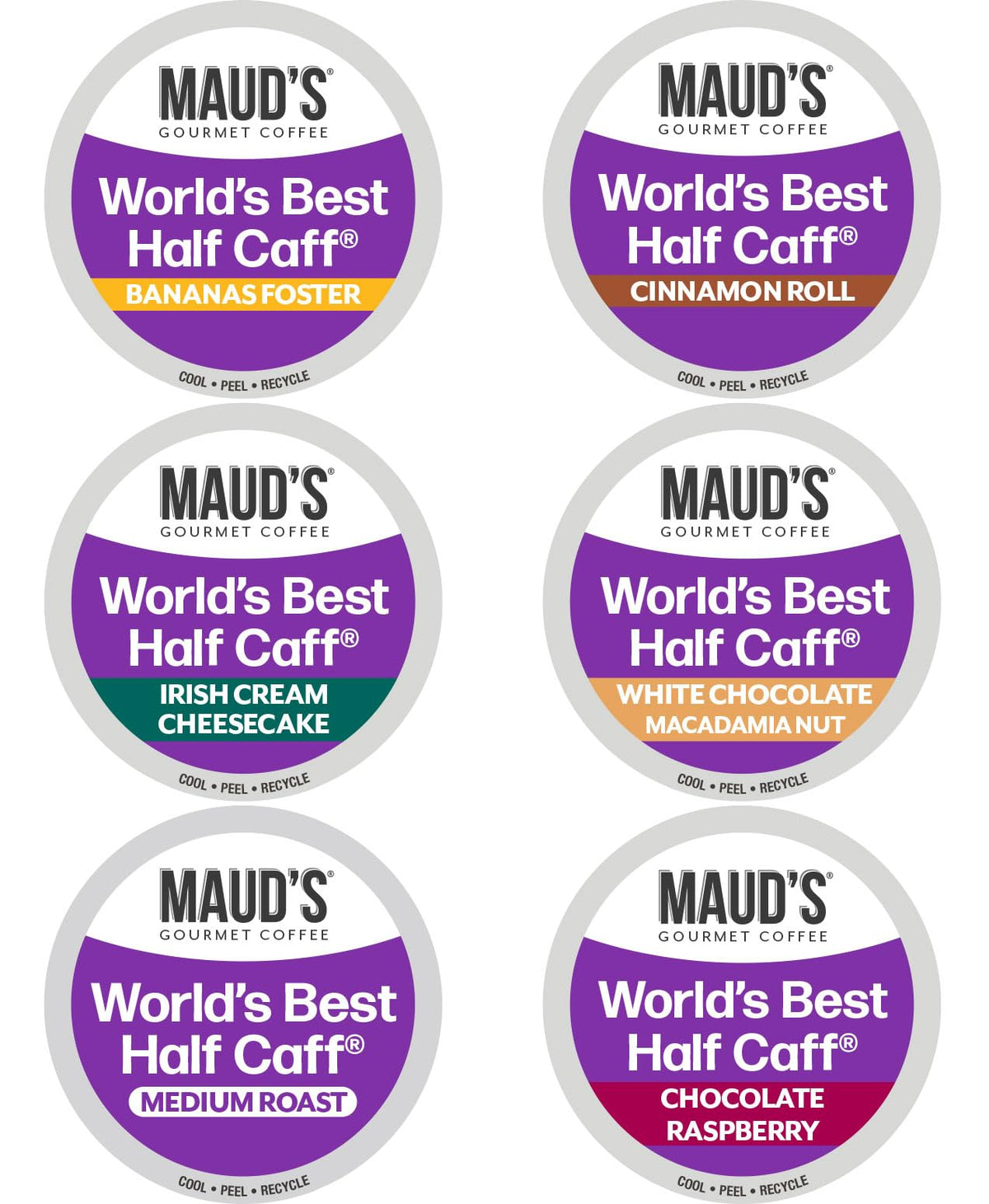 Maud's Half Caff collection image showing six flavors for versatile mornings.