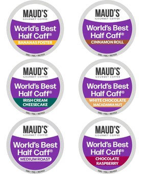 Maud's Half Caff collection image showing six flavors for versatile mornings.