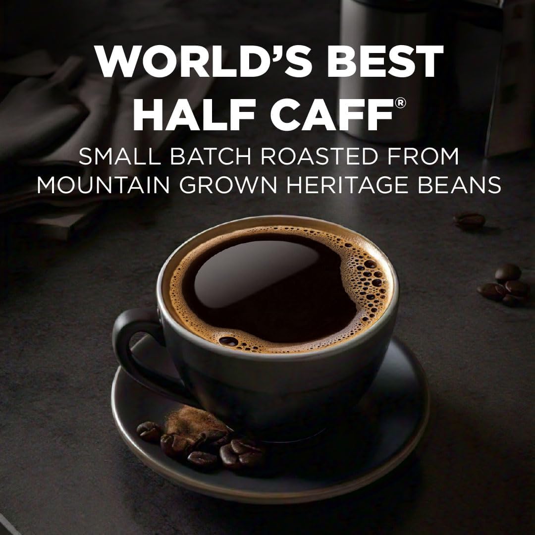 Maud's Half Caff coffee pods on a kitchen counter ready for a single-serve brew