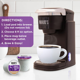 Maud's Half Caff irish cream flavor pods for smooth, approachable taste.