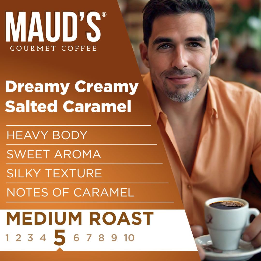 Maud's hot coffee in a steaming cup, medium roast aroma inviting.