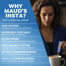 Maud's coffee served hot or iced for versatile breaks.