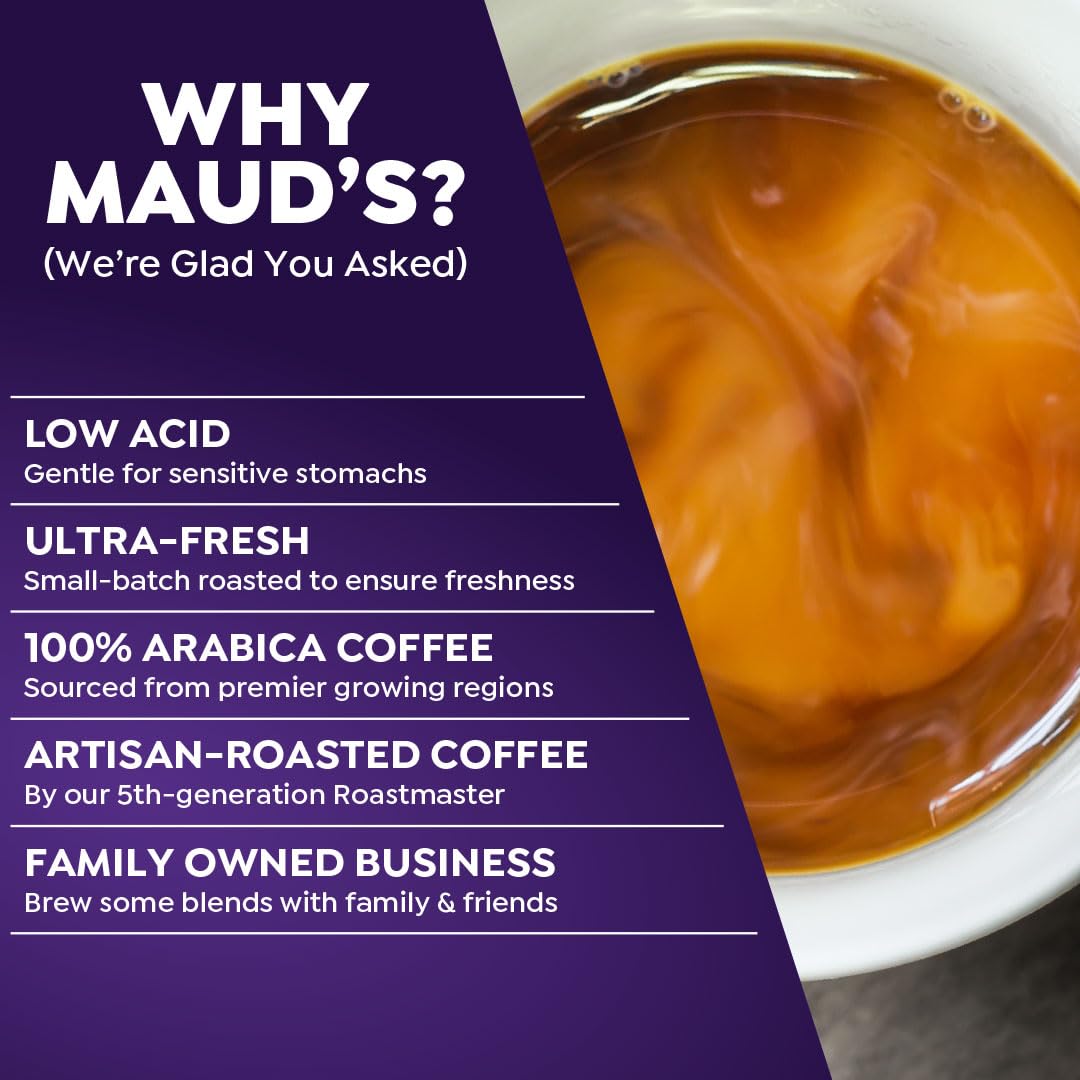 Maud's Huckleberry coffee pod close-up, ethically sourced Arabica for consistent taste.