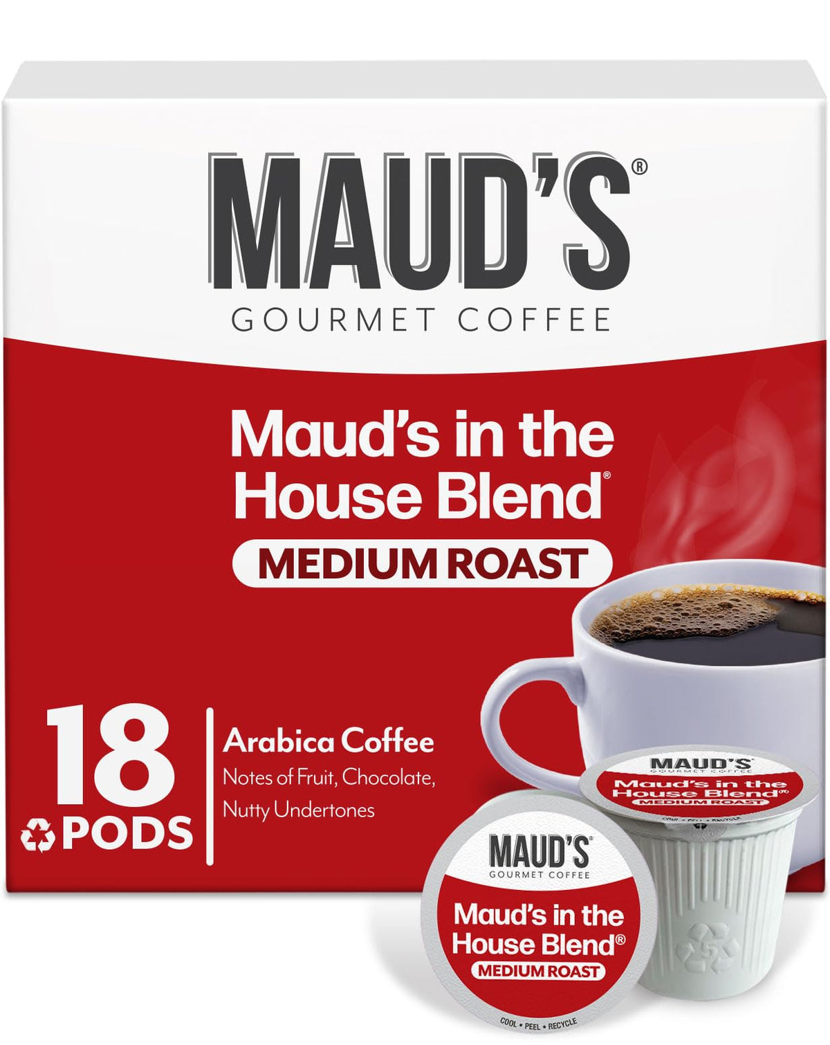 Maud's medium roast pods in a box, convenient 18-count single-serve option.
