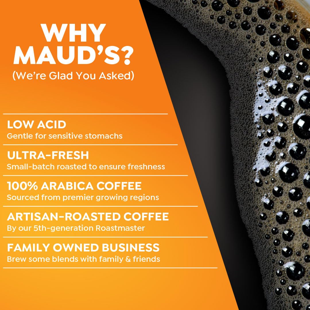 Maud's Keurig-compatible pods shown for easy at-home brewing.