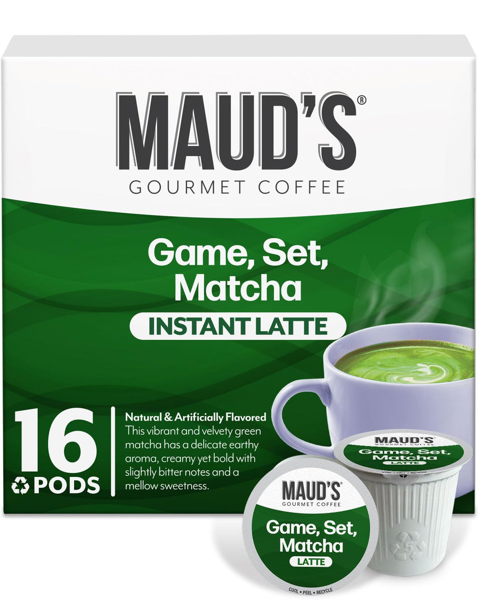 Maud's Matcha Latte Pods in packaging ready for home cafe use.