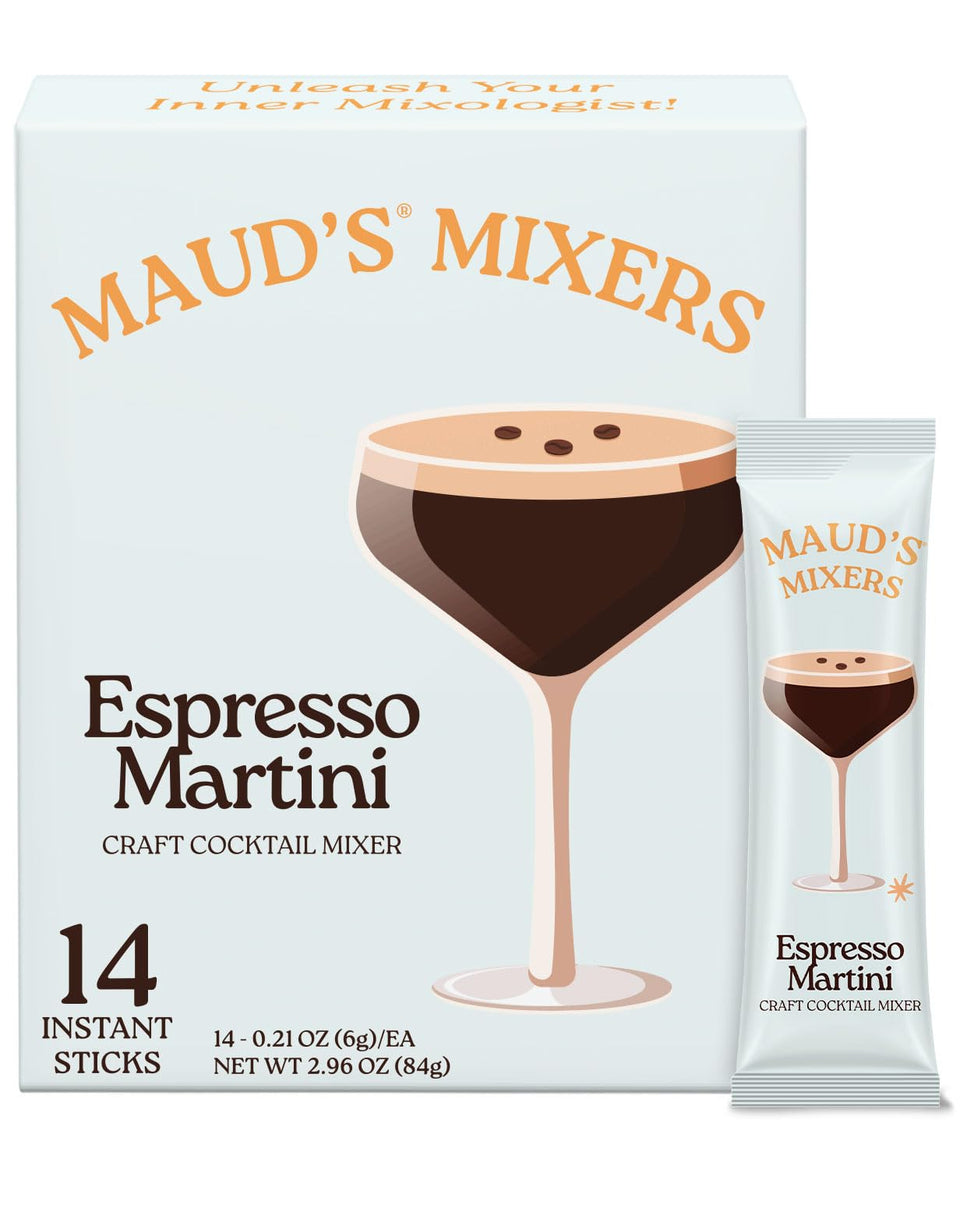 Maud's Mixers Espresso Martini Mix packets for quick mocktail preparation.