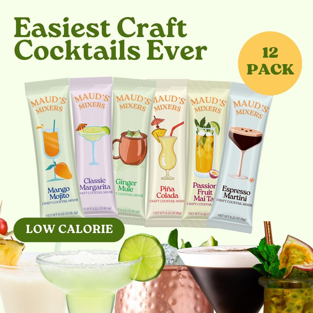 Maud's Passion Fruit Mai Tai mix poured, evoking tropical vibes and island-inspired flavor.