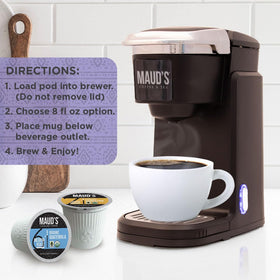 Maud's Organic Colombian Medium Roast pods with caramel sweetness