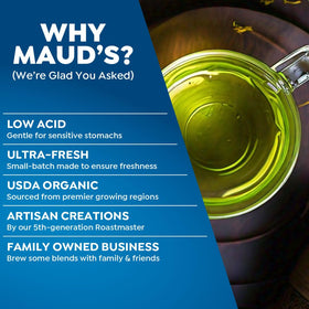 Maud's Organic Jasmine Green Tea close-up shows premium leaf blend.