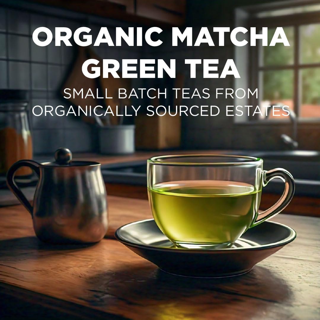 Maud's Organic Matcha Pods shown with Keurig compatibility for quick cafe-quality cups