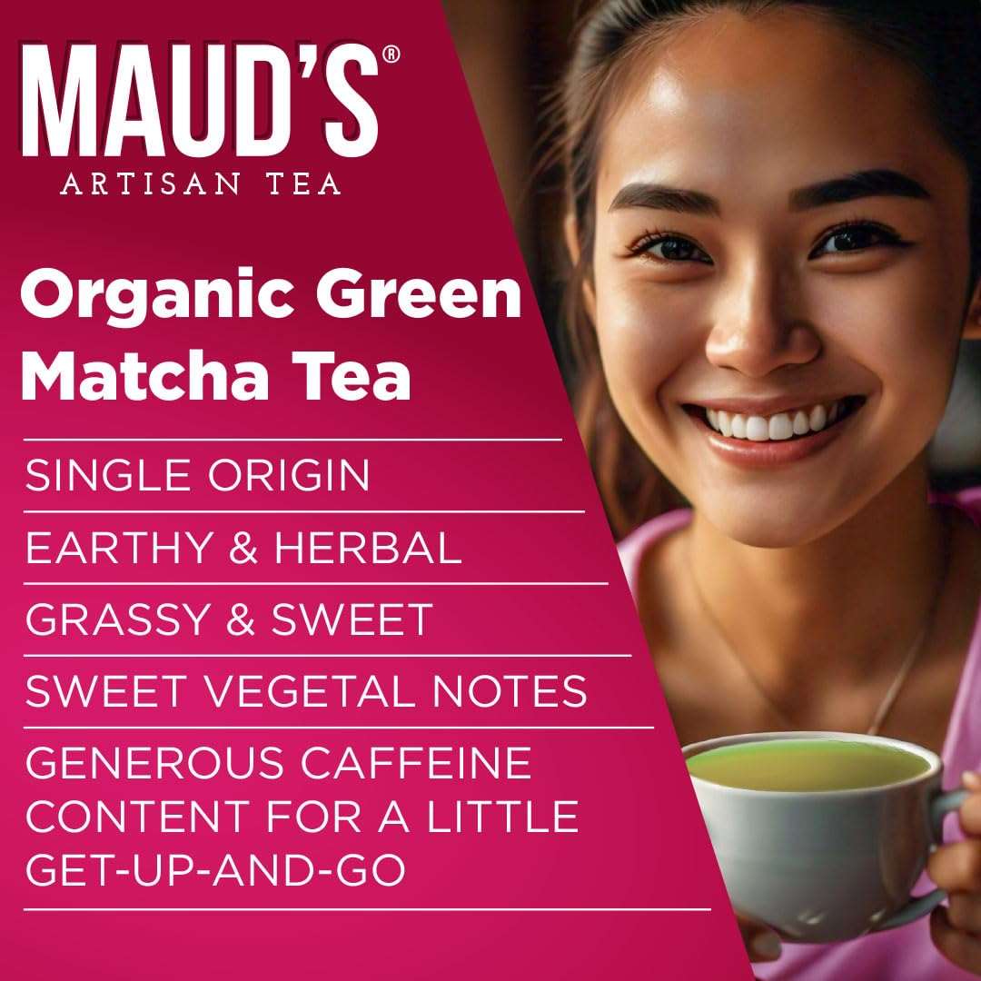 Maud's Organic Matcha Pods in a morning routine cup for an energizing start
