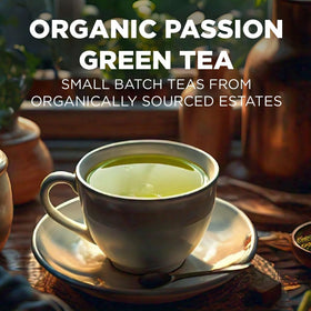 Maud's Organic Passion Green Tea pods in a cup deliver fruity notes and refreshing lift.