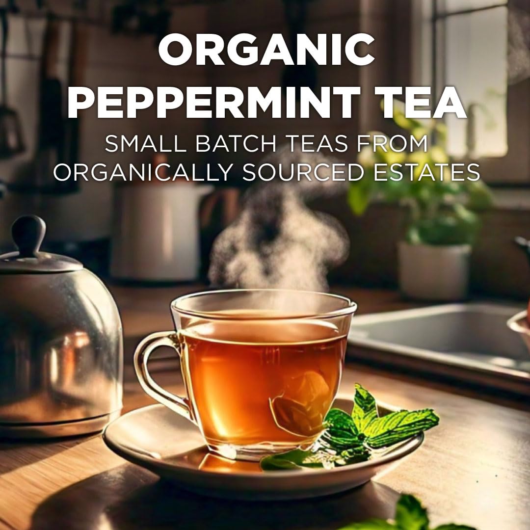 Maud's Organic Peppermint Tea Pods beside a mug ready for quick single-serve relaxation.