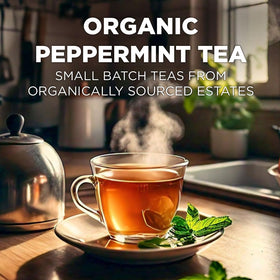 Maud's Organic Peppermint Tea Pods beside a mug ready for quick single-serve relaxation.