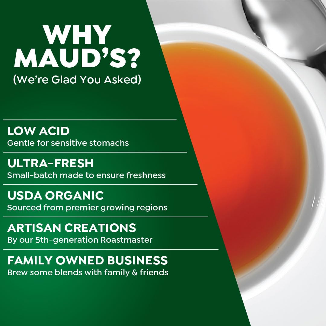 Maud's Peppermint Tea Pods next to a Keurig for easy herbal brews compatibility.