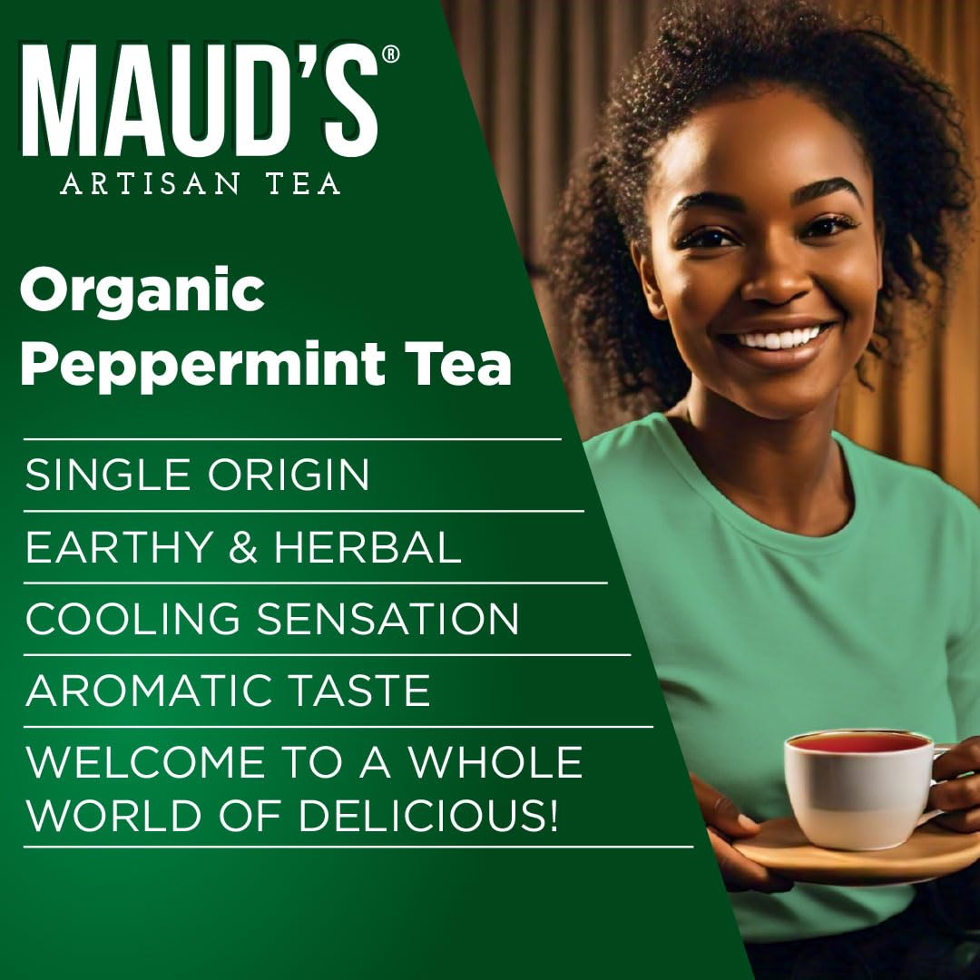Maud's Peppermint Tea Pod close-up highlighting premium, flavor-rich blend.
