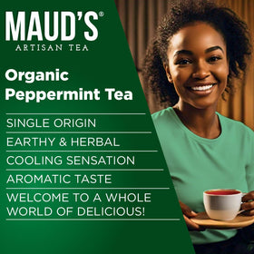 Maud's Peppermint Tea Pod close-up highlighting premium, flavor-rich blend.