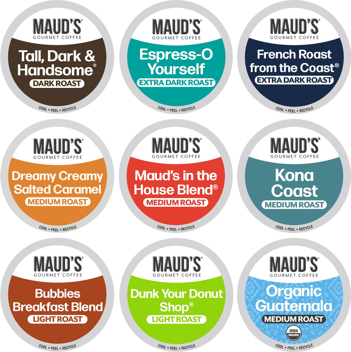 Maud's Original Coffee Pods variety pack 80 count for easy home cupping.
