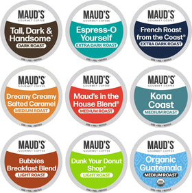 Maud's Original Coffee Pods variety pack 80 count for easy home cupping.