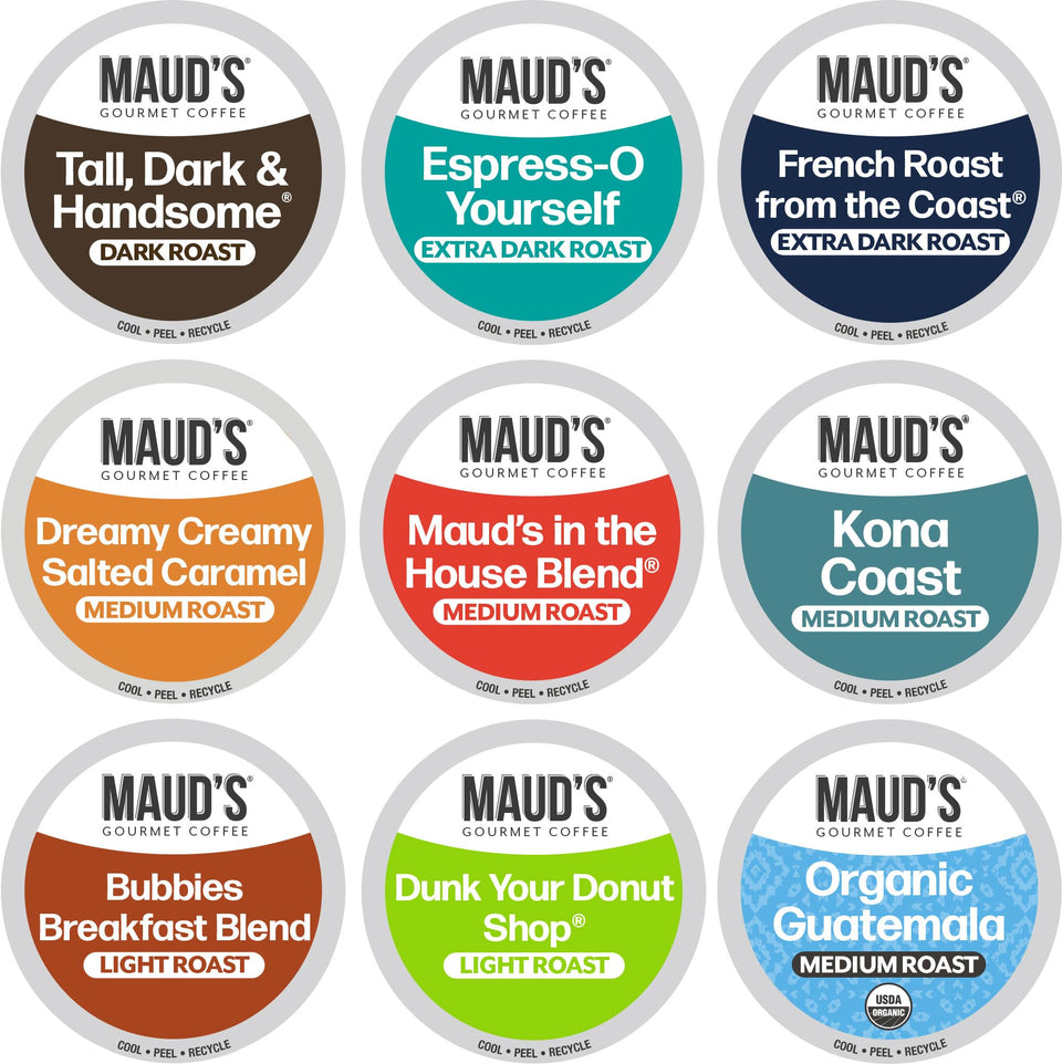 Maud's Original Coffee Pods variety pack 80 count for easy home cupping.