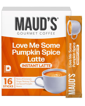 Maud's Pumpkin Spice Latte instant coffee pack for quick, cozy mornings at home.