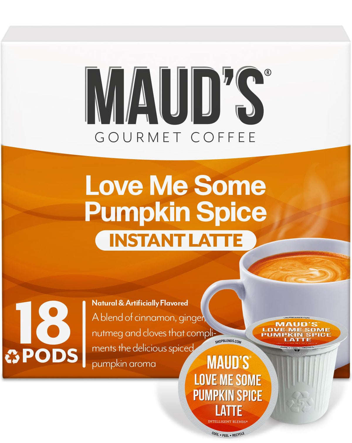 Maud's Pumpkin Spice Latte pods in a box for a cozy autumn moment and easy brewing