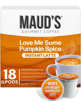 Maud's Pumpkin Spice Latte pods in a box for a cozy autumn moment and easy brewing
