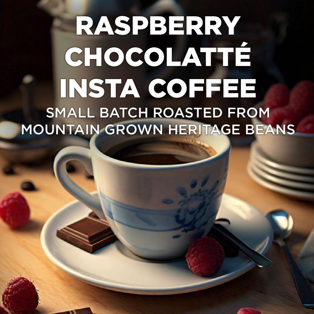 Maud's Raspberry Chocolate coffee hot or iced cup, ready for anytime enjoyment.