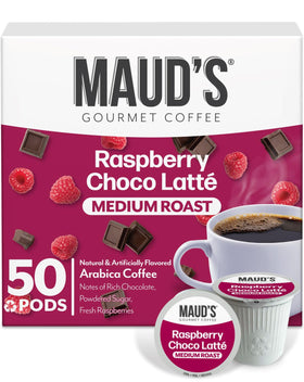 Maud's Raspberry Chocolate pods, aromatic coffee ready to brew.