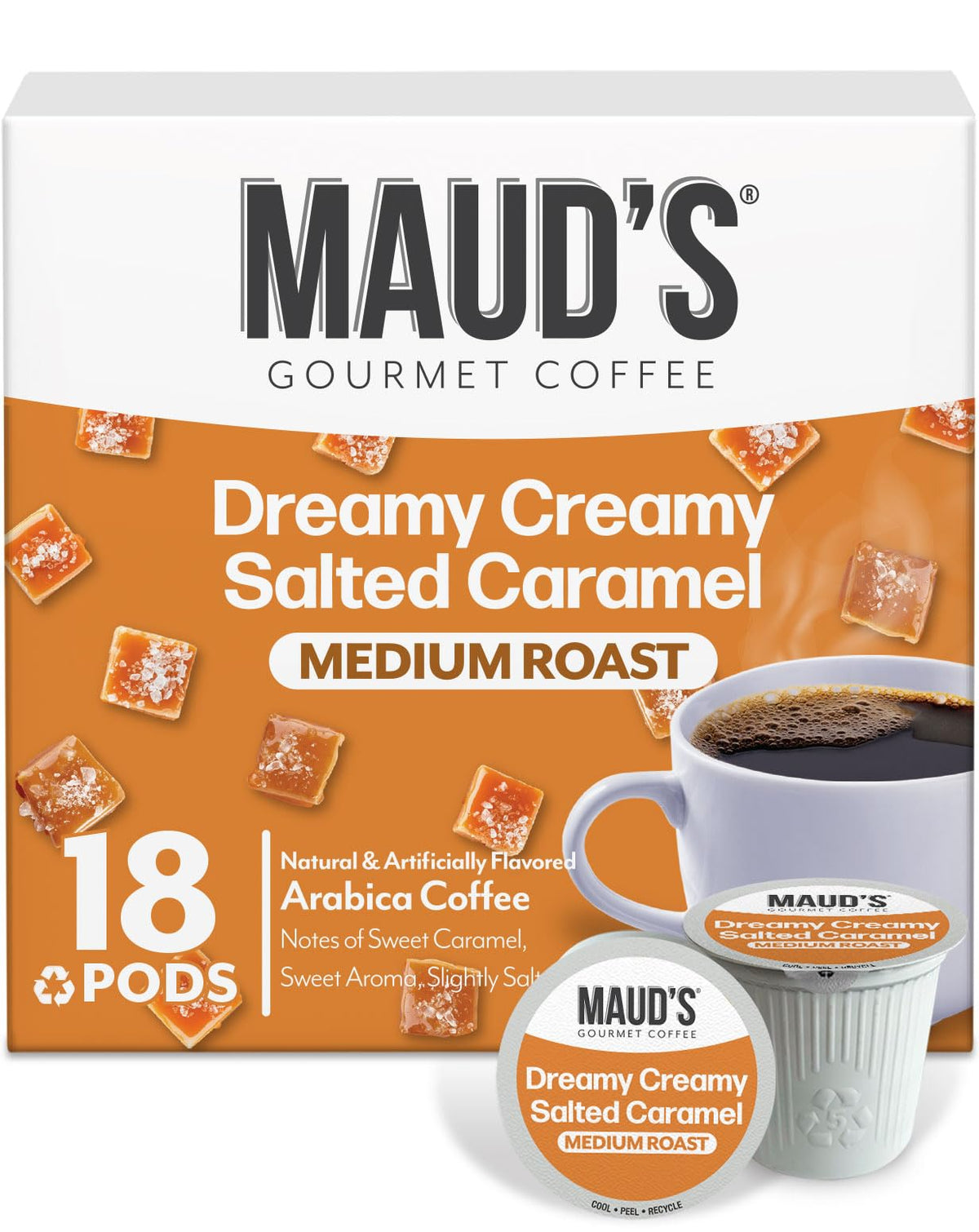 Maud's Salted Caramel pods in package for easy mornings