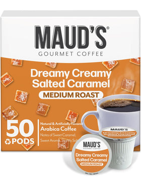 Maud's Salted Caramel coffee pods packaging highlights sustainability and value